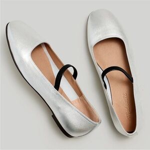 Madewell The Greta Ballet Flat in Metallic Leather Silver 8.5